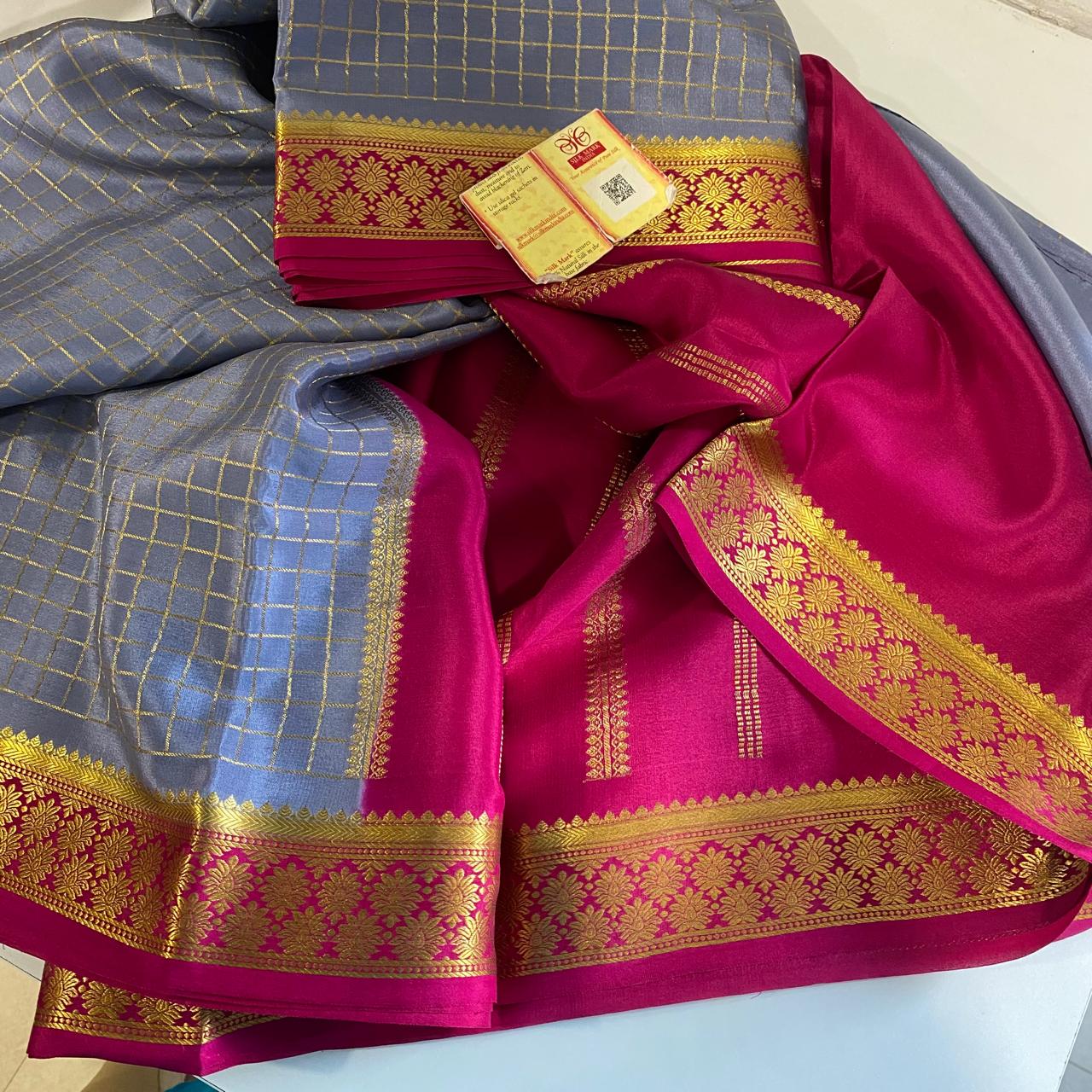 Pure Mysore silk crepe with checks