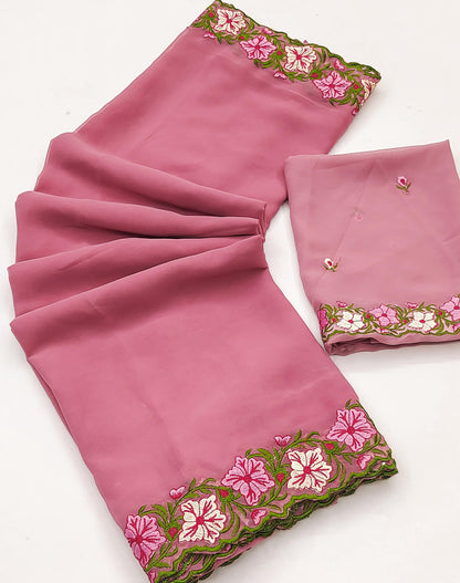 Pastel color faux georgette embroidery sarees