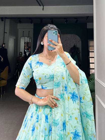 Sky blue silk lehenga