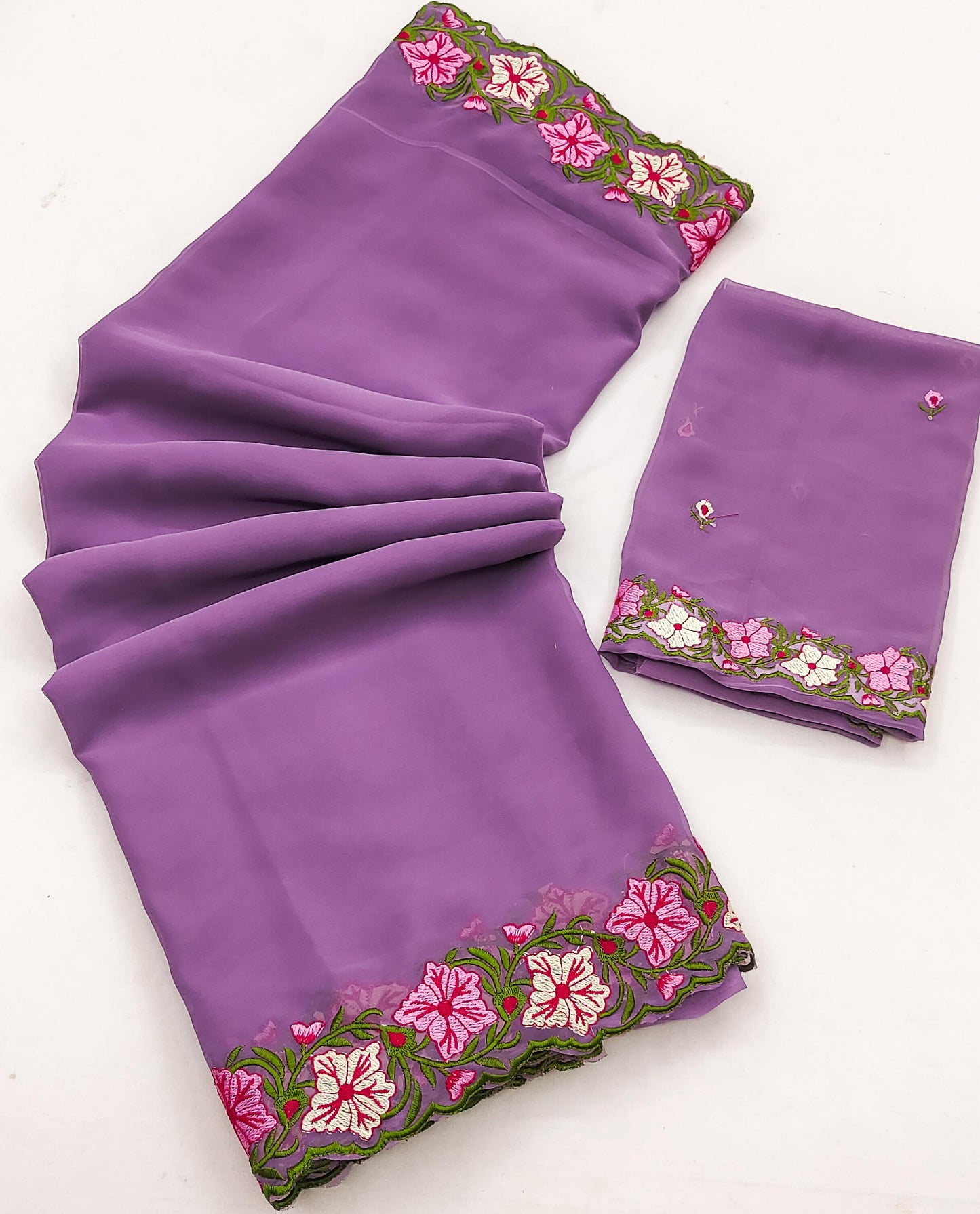 Pastel color faux georgette embroidery sarees