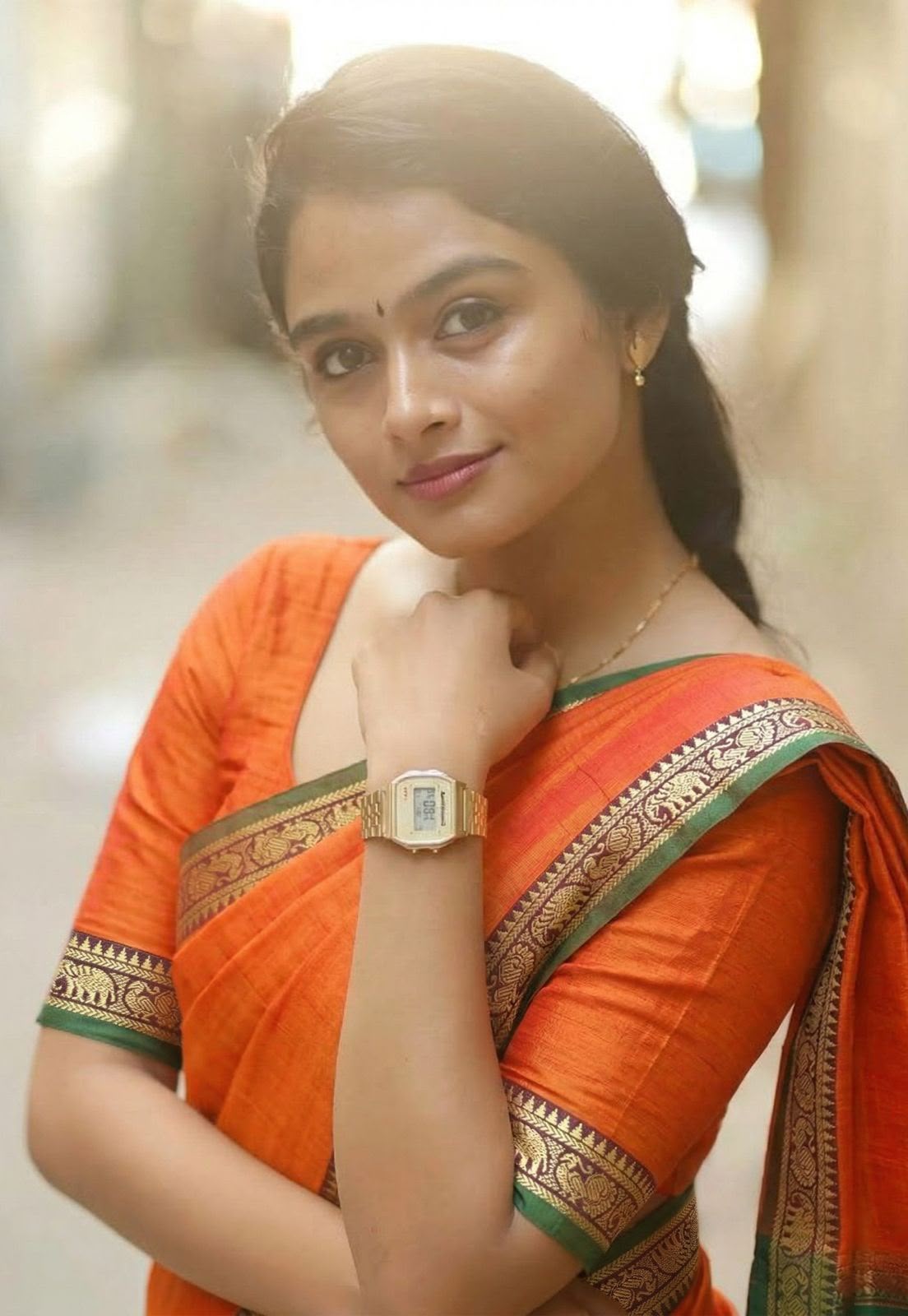 Orange Narayanpet cotton sarees