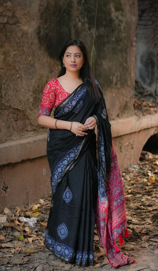 Black chanderi cotton sarees