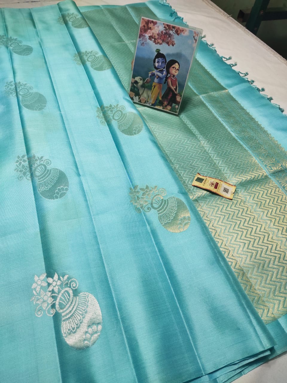 Pastel sky blue Pure kanchipuram soft silk sarees