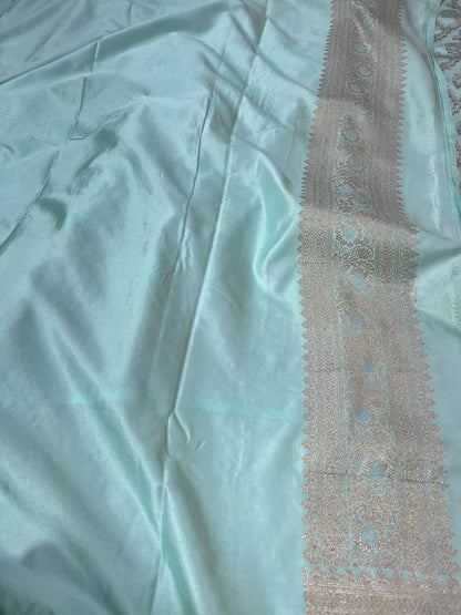 Pastel turquoise pure banarasi mashru silk sarees