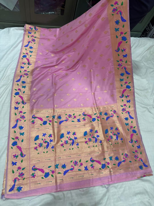 Baby pink soft silk brocade paithani Sarees
