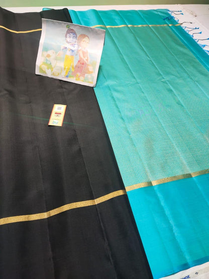 Black Pure kanchipuram plain silk sarees