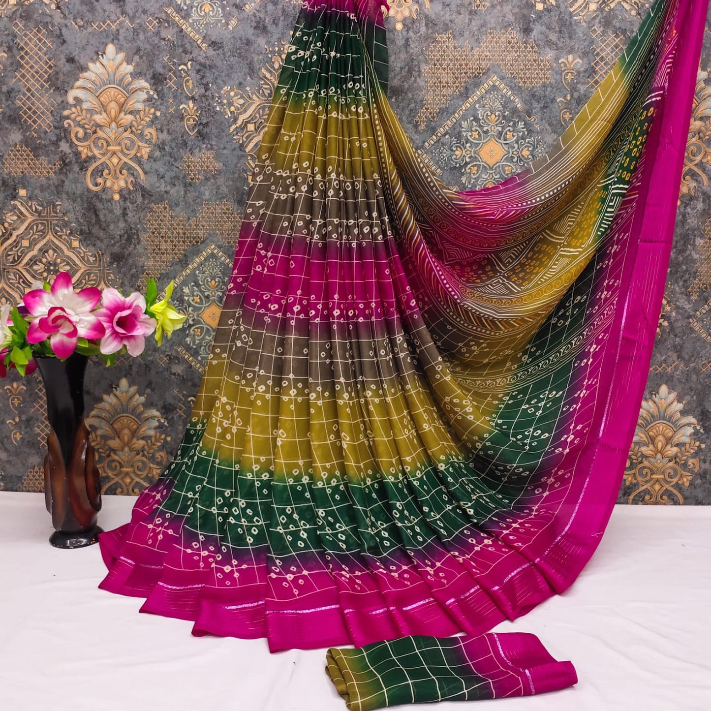 Georgette Bandhani print sarees