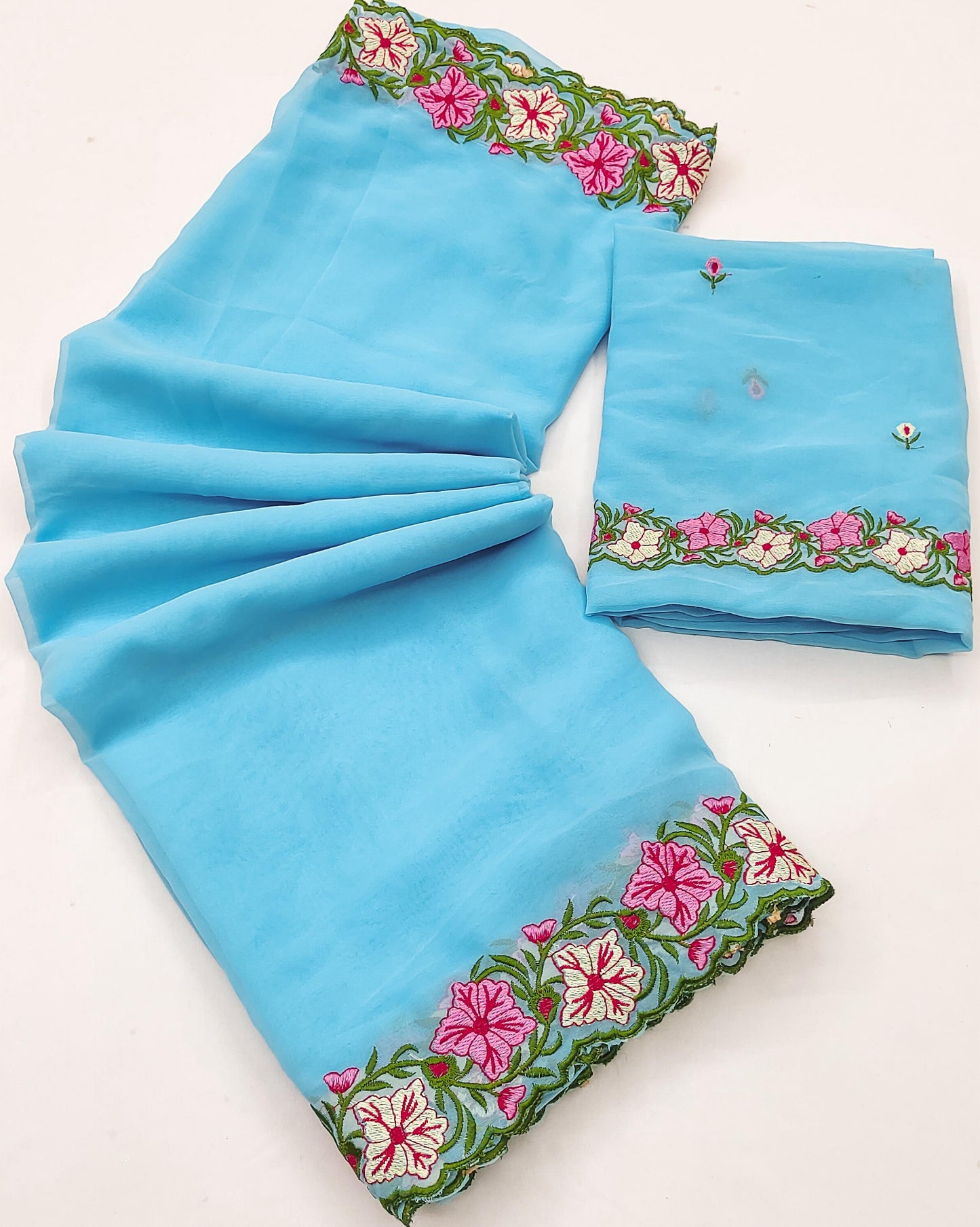 Pastel color faux georgette embroidery sarees