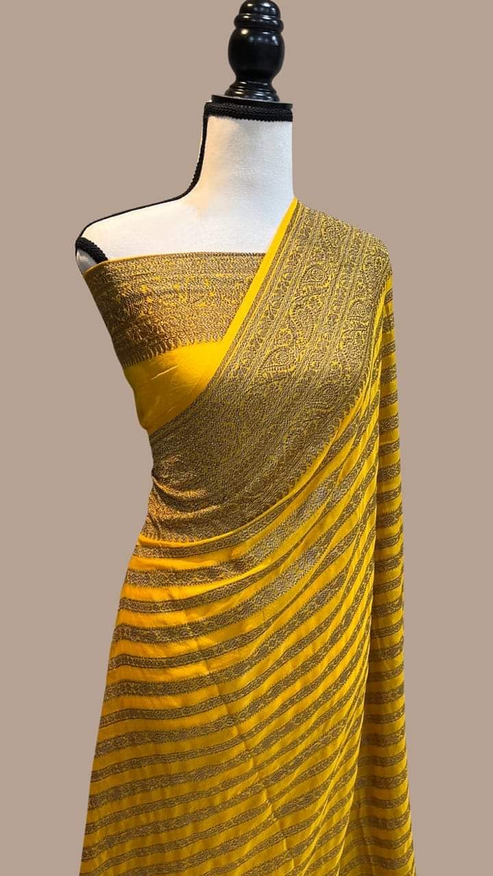 Semi banarasi khaddi georgette sarees with stripes