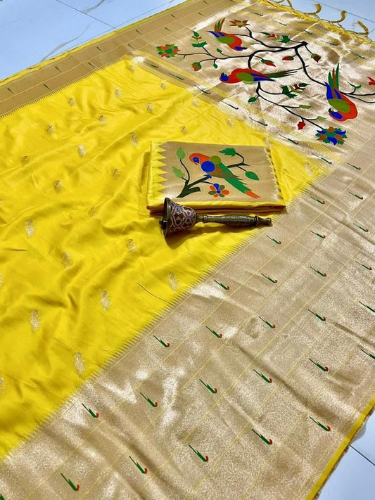 Yellow kanjivaram paithani silk sarees