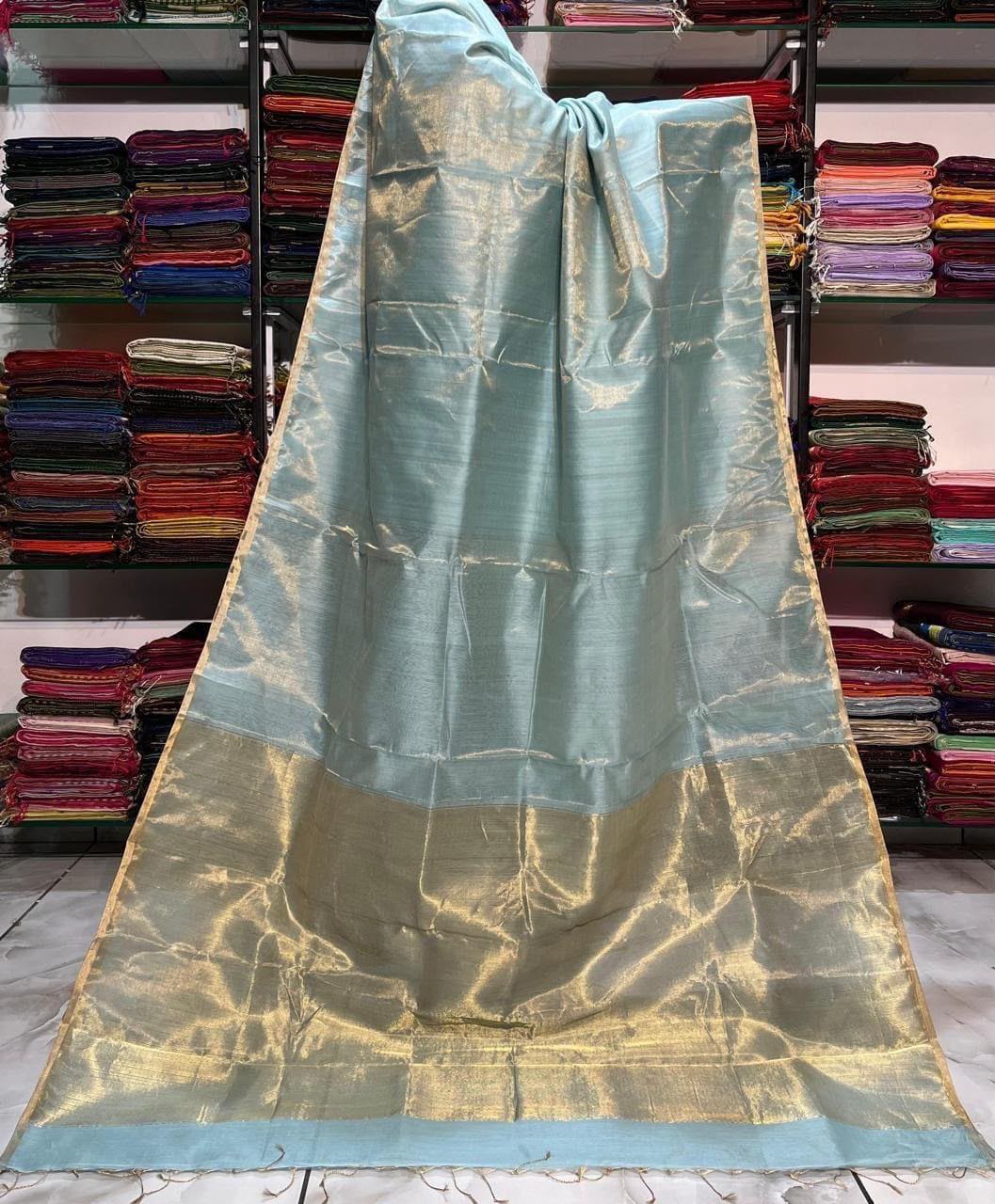 Linen Tissue sarees with 1 inch border