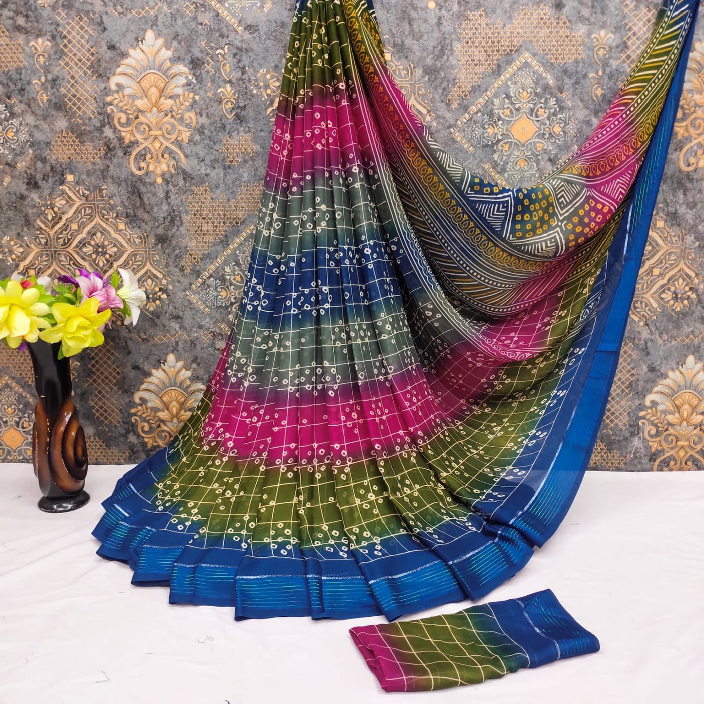 Georgette Bandhani print sarees