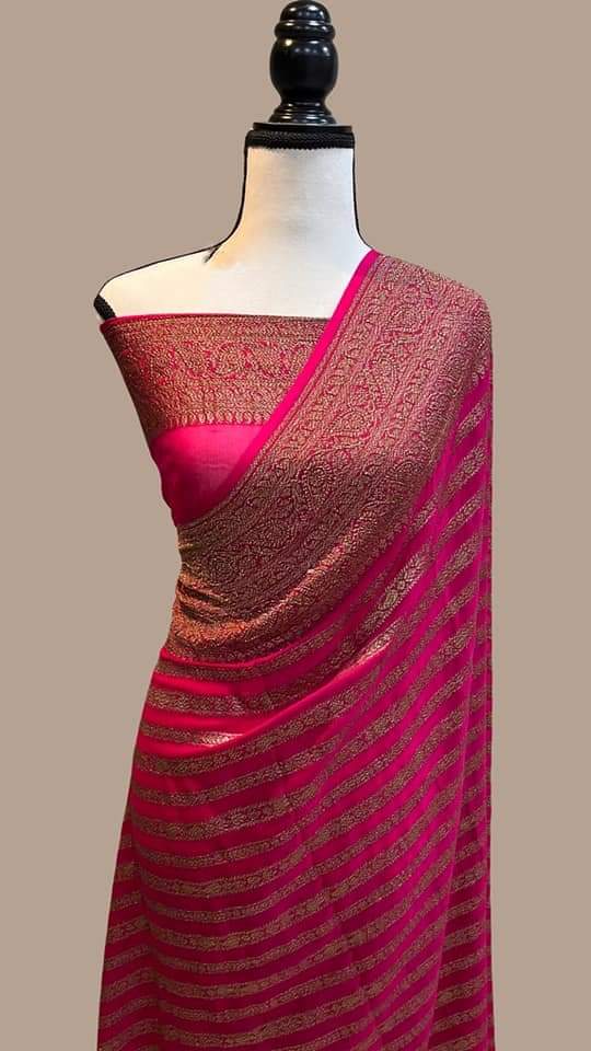 Semi banarasi khaddi georgette sarees with stripes