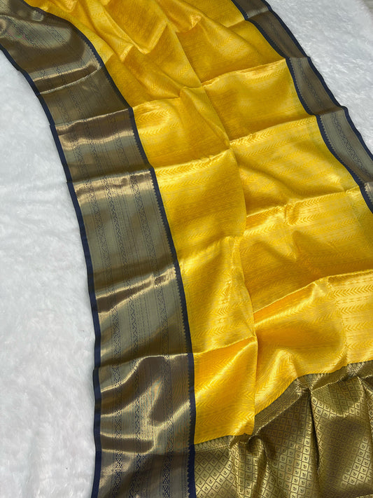 Yellow kanchipuram soft silk sarees