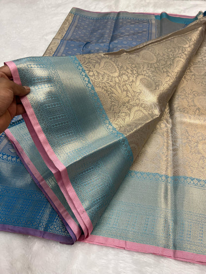 Silver banarasi katan tissue silk sarees