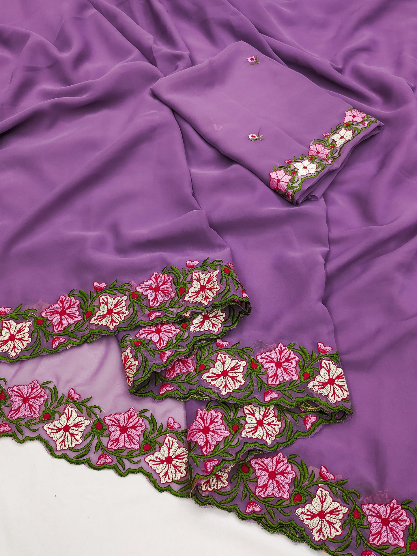 Pastel color faux georgette embroidery sarees
