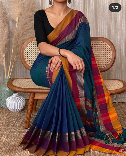 Narayanpet cotton sarees with multicolour border