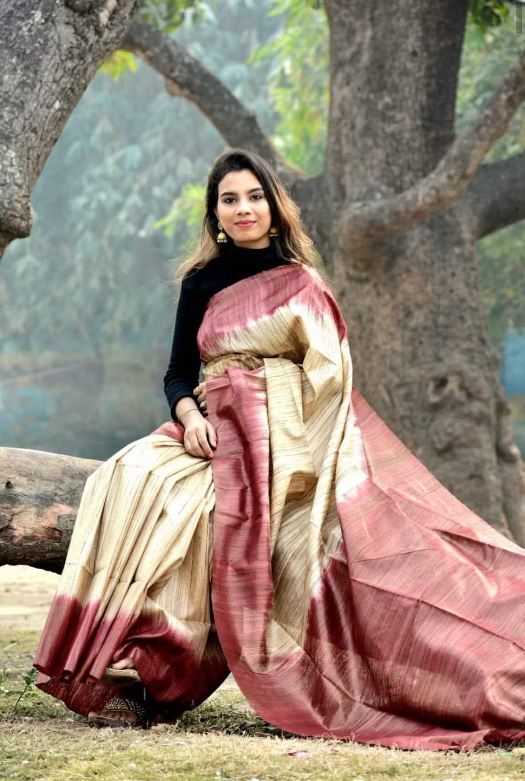 Pure handloom Tussar Ghicha silk sarees