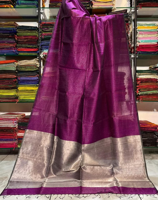 Burgundy semi silk striped sarees