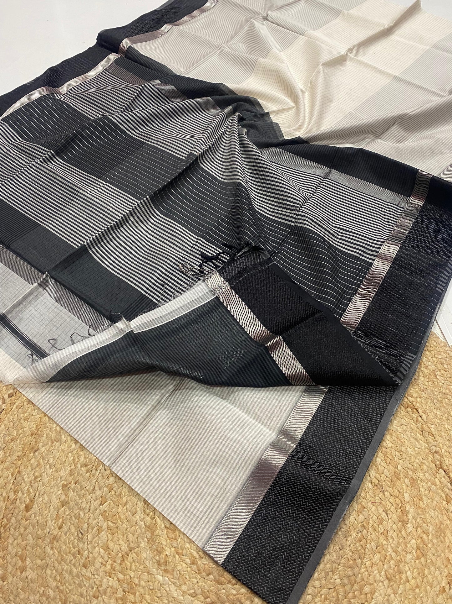 Off White and Black Maheshwari silk sarees