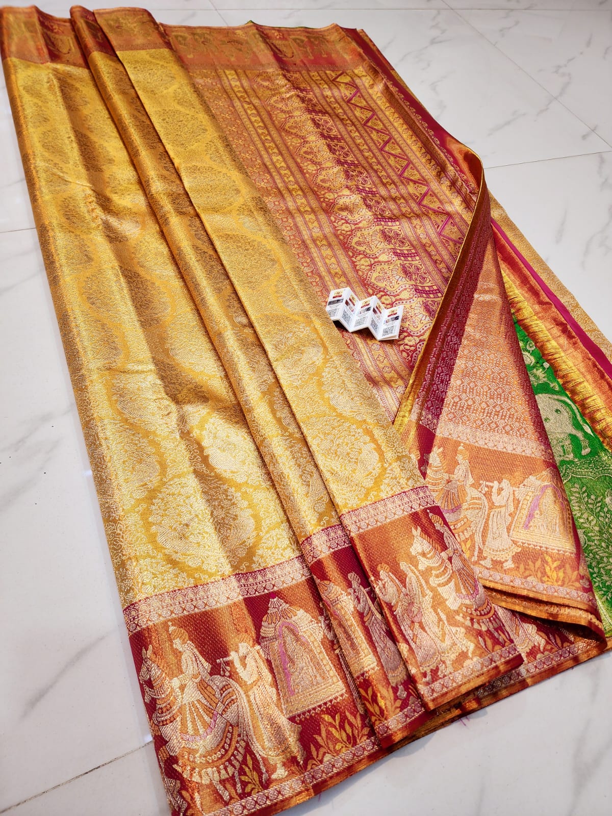 Yellow pure kanchipuram bridal silk sarees