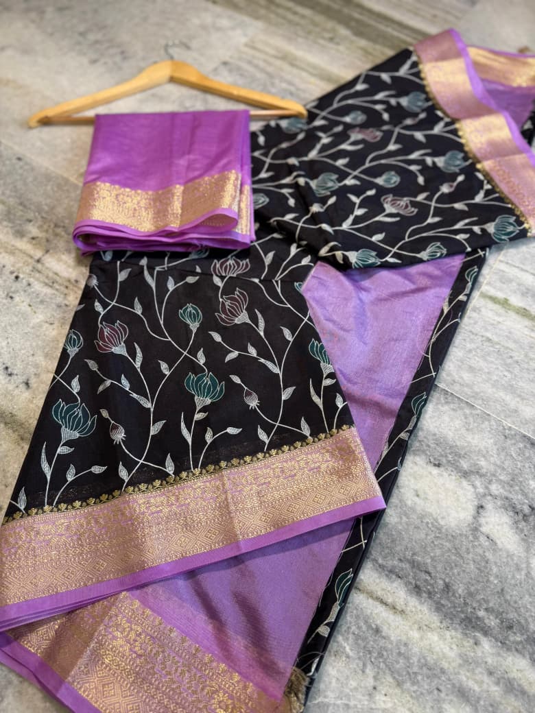 Semi banarasi chiffon silk printed sarees
