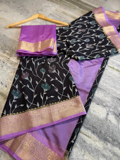 Semi banarasi chiffon silk printed sarees