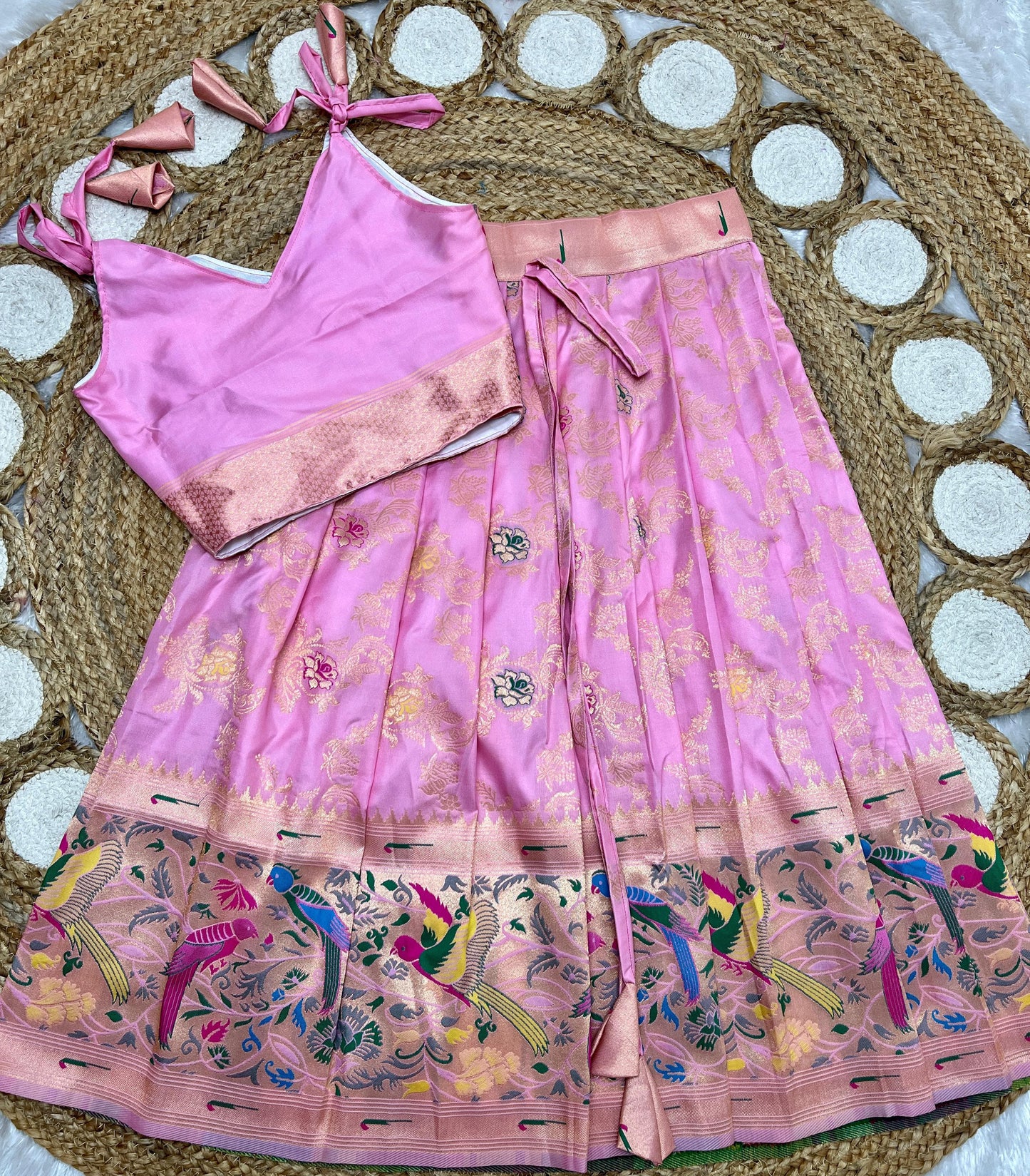 Baby pink Paithani lehenga for kids