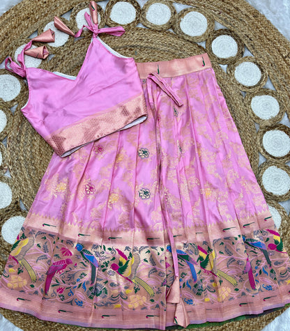 Baby pink Paithani lehenga for kids