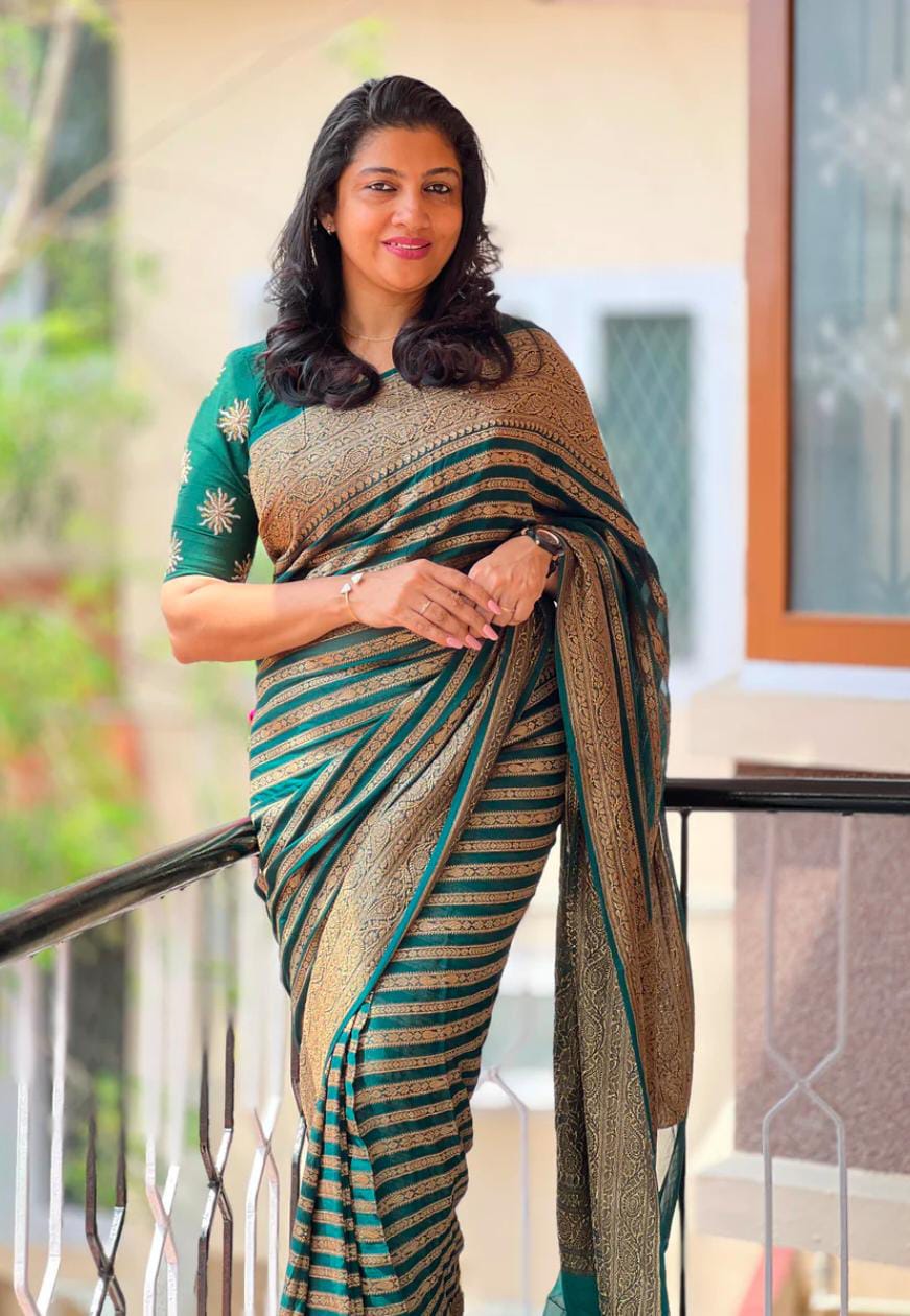 Semi banarasi khaddi georgette sarees with stripes