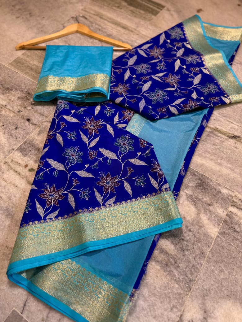 Semi banarasi chiffon silk printed sarees