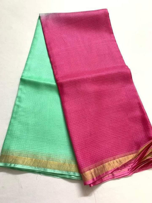 Pink and green kota doria cotton silk sarees