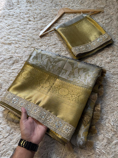 Silver and gold banarasi katan tissue silk sarees