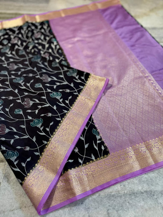 Semi banarasi chiffon silk printed sarees