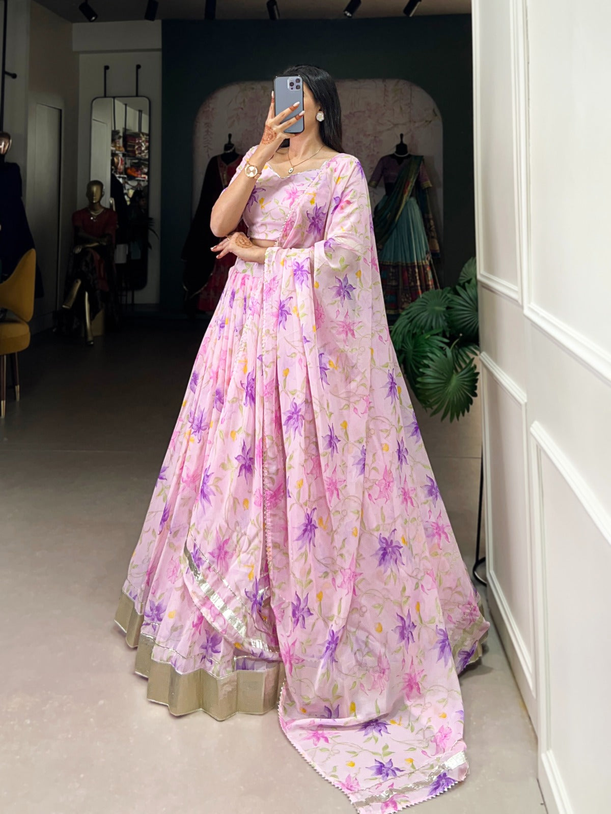 Pink silk lehenga