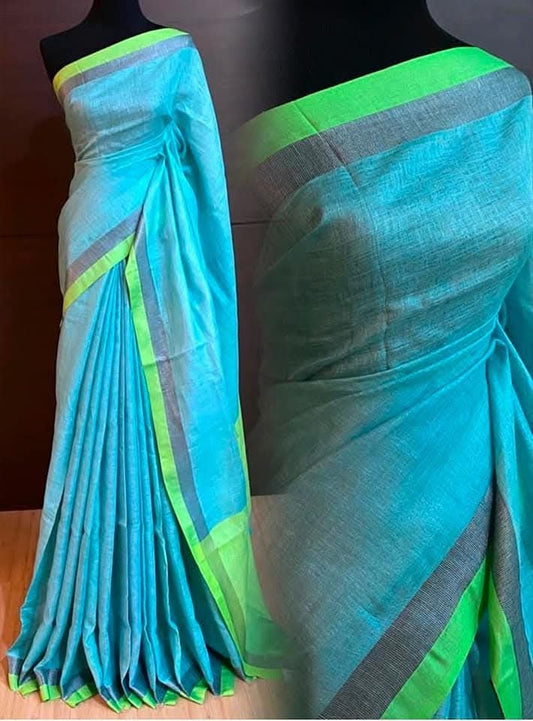 Pure linen sarees with zari border