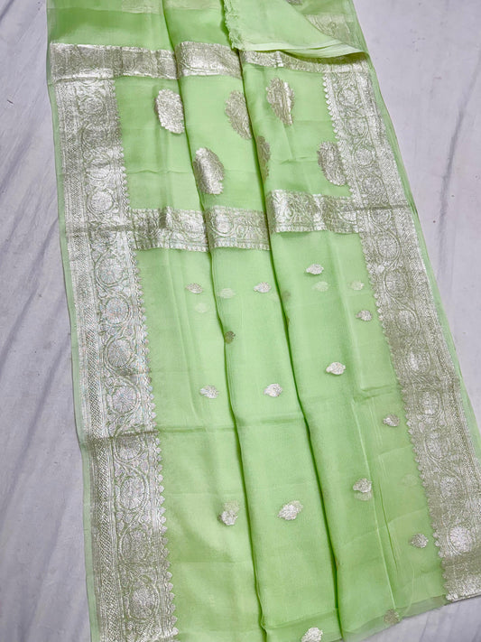 Light green pure banarasi georgette chiffon sarees