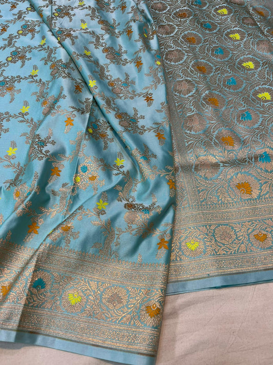 Light blue pure banarasi mashru silk sarees