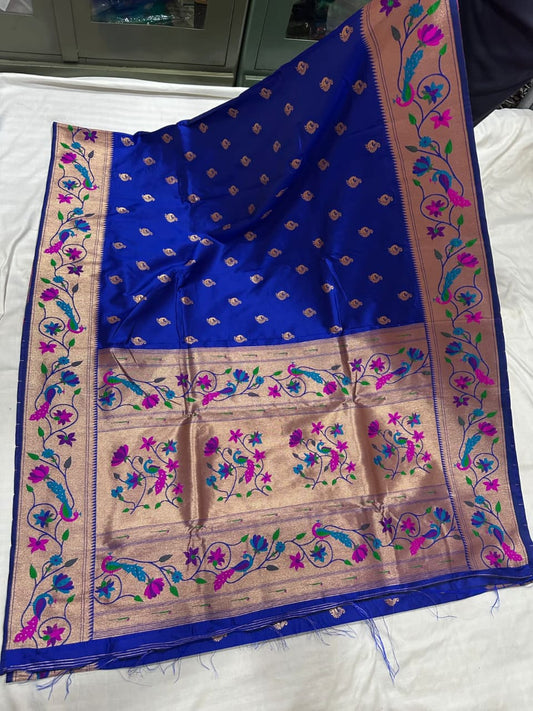 Royal blue soft silk brocade paithani Sarees