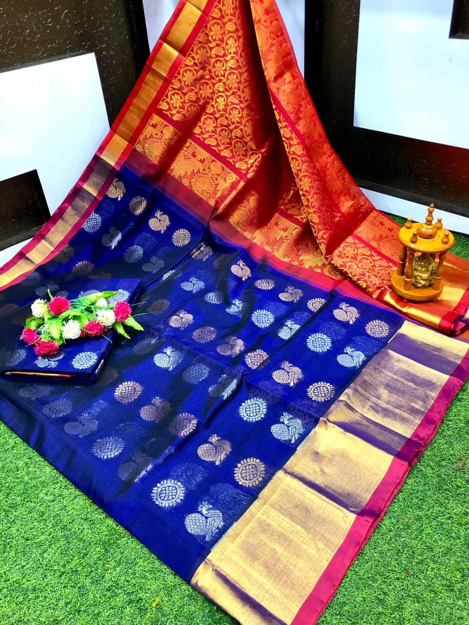 Kuppadam Peacock butta sarees