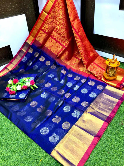 Kuppadam Peacock butta sarees