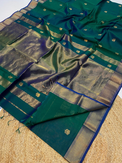 Dual tone green Maheshwari silk sarees