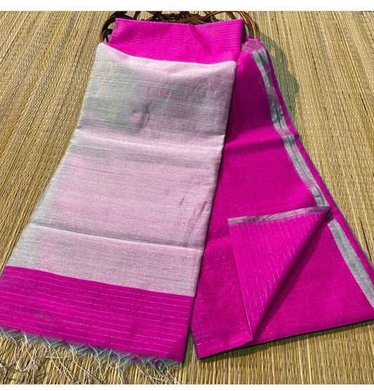 Dark pink semi silk striped sarees