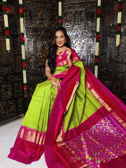Pure pochampally ikkat silk checks sarees