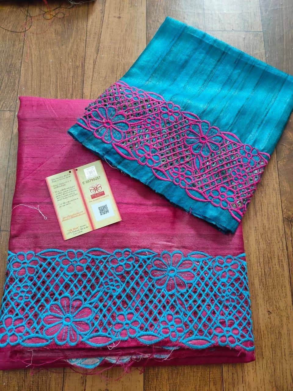 Pure Tussar silk Cutwork sarees