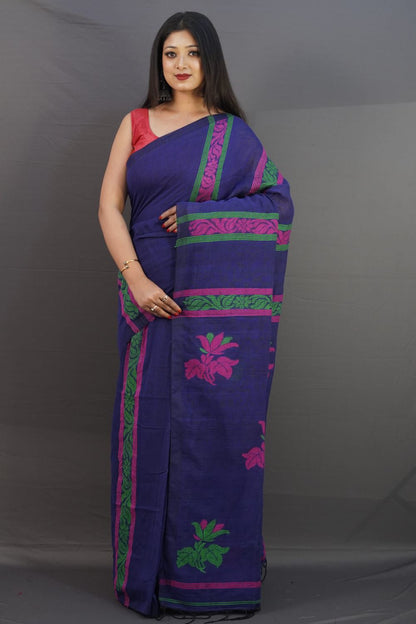 Navy blue 120 counts linen by linen jamdani sarees