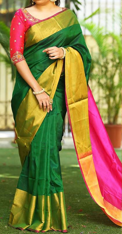Buy TENTOXIC Embellished Banarasi Silk Blend Green, Pink Sarees Online @  Best Price In India | Flipkart.com