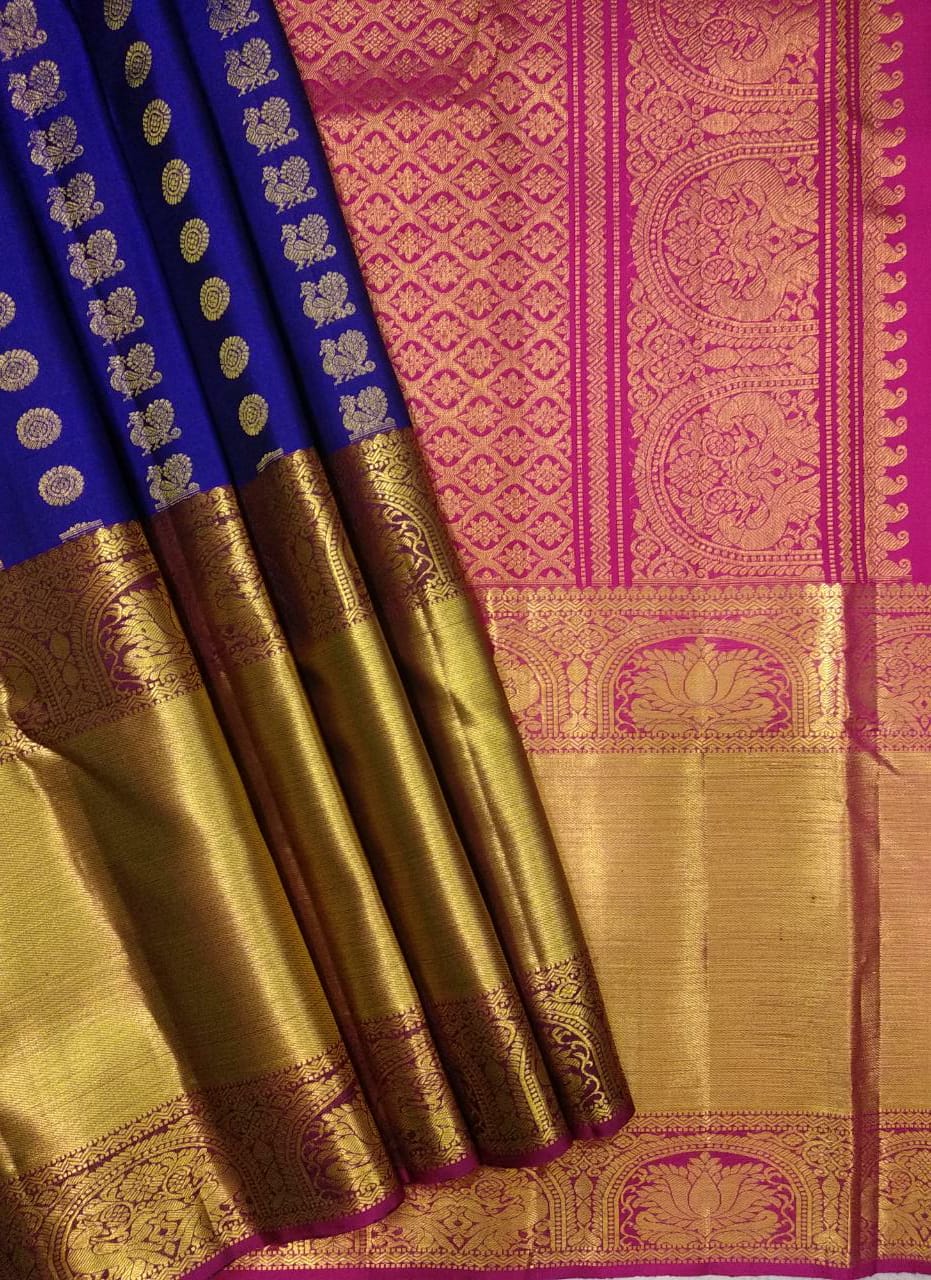 Deep violet and rani pink pure kanchipuram silk sarees| kanchipuram sarees