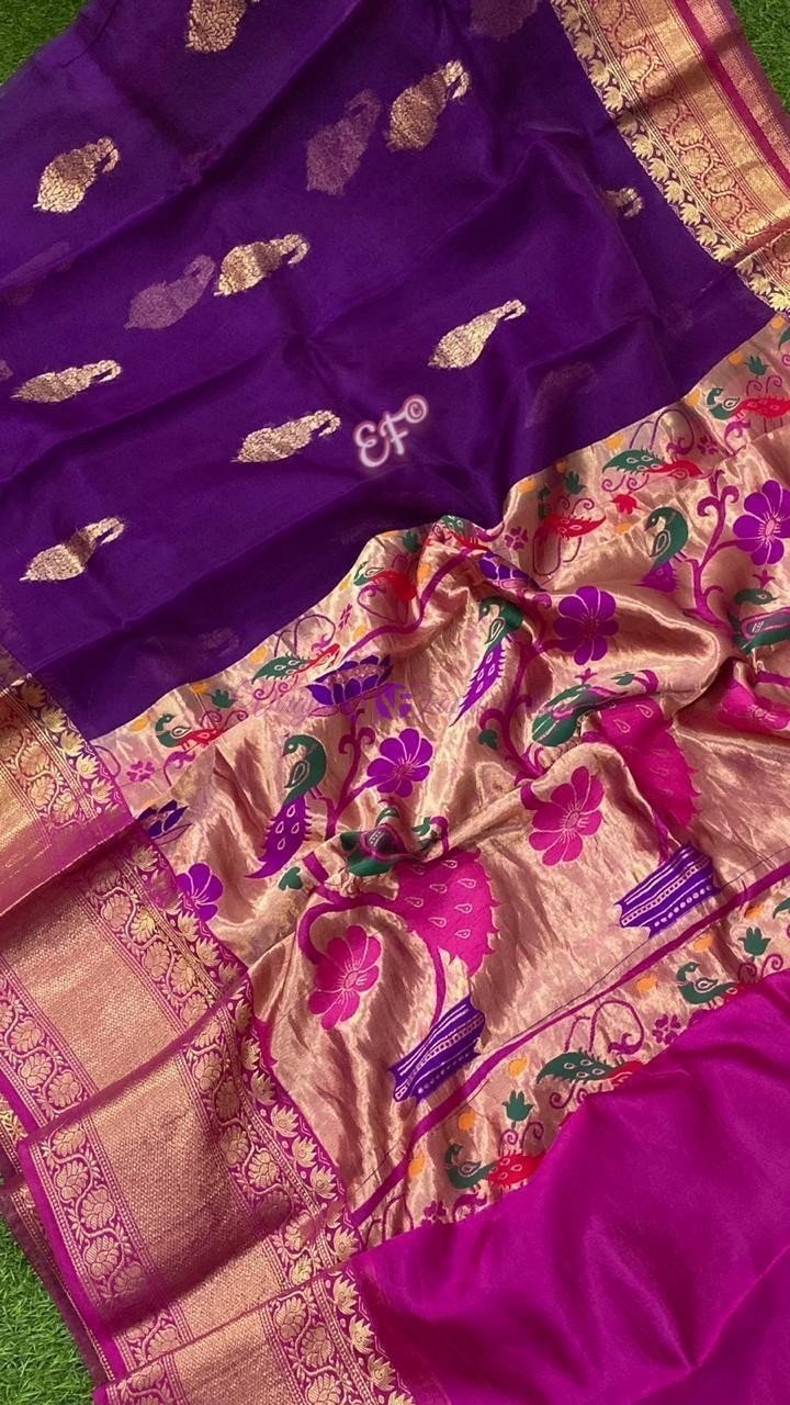 Pure Kanchi organza sarees with paithani pallu