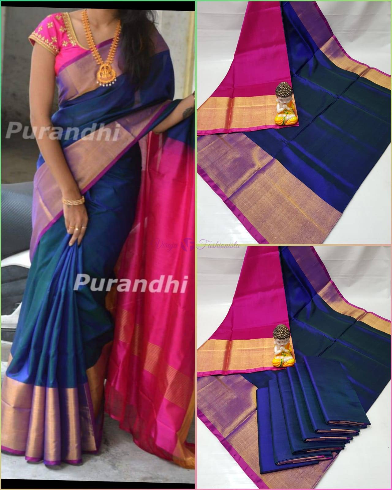 Trishnaa Womens Banarasi silk Saree with Blouse PinkNavy blue  56mtrPID28463